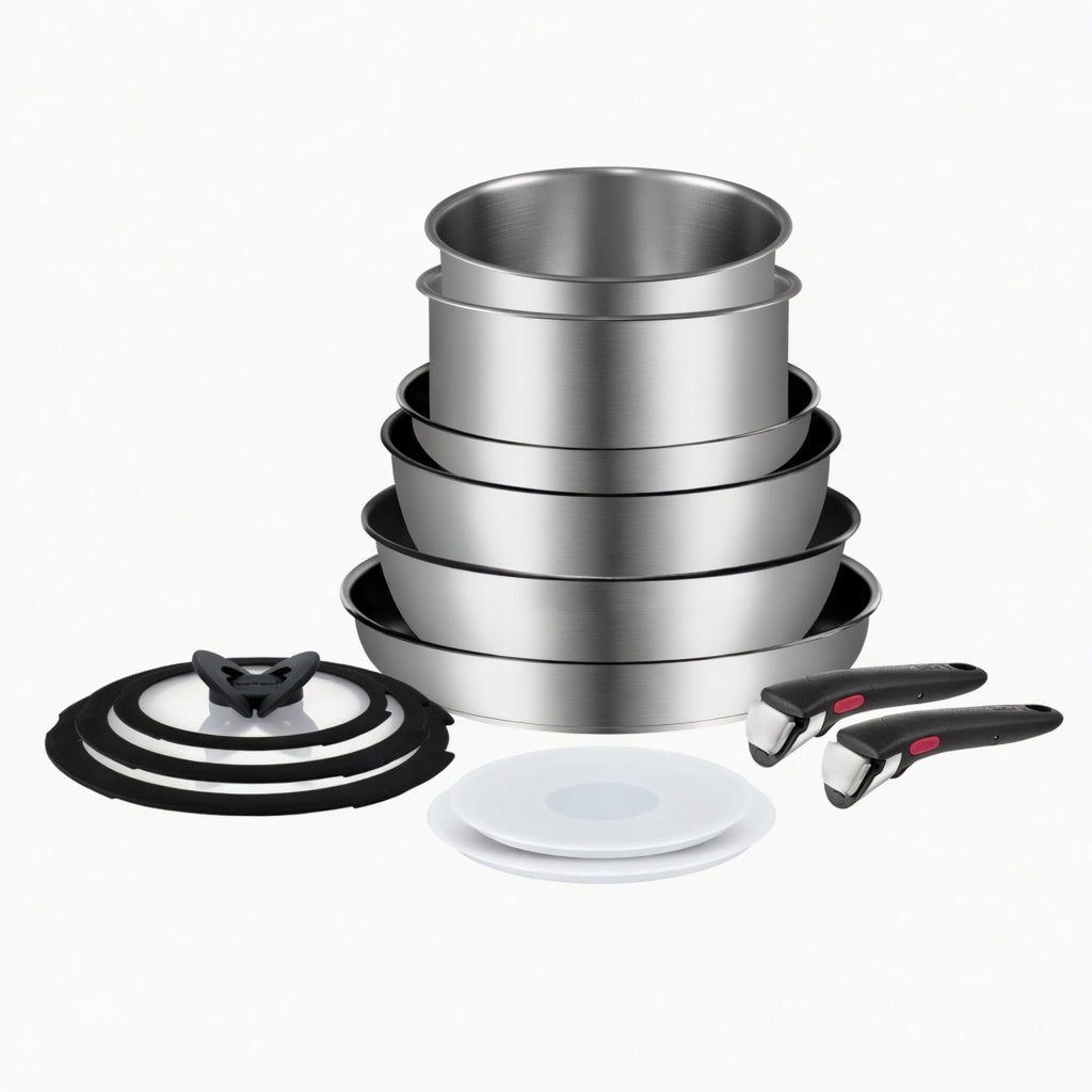 Batería de cocina de acero inoxidable, 13 piezas, apta para inducción